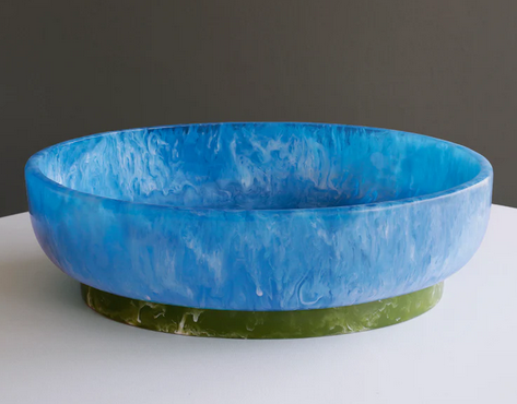 RESIN Rio Large Oval Bowl with Base - Blue/Green