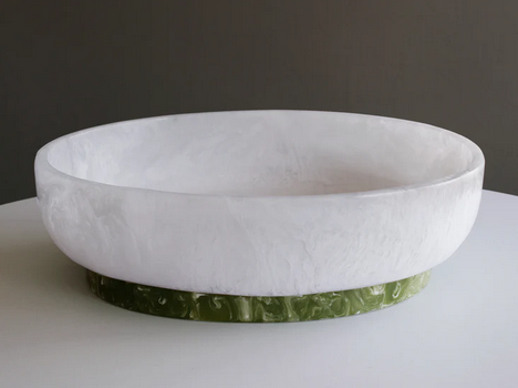 RESIN Rio Large Oval Bowl with Base - White/Green