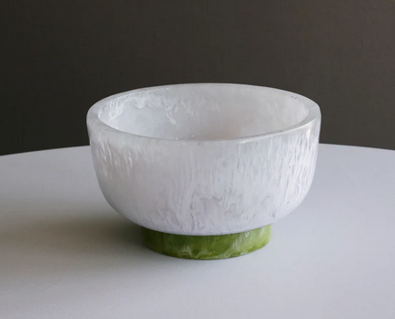 RESIN Rio Small Bowl with Base - White/Green