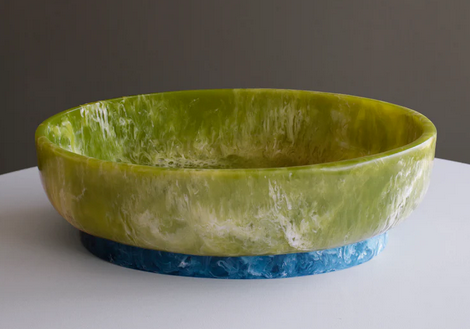 RESIN Rio Large Oval Bowl with Base - Green/Blue