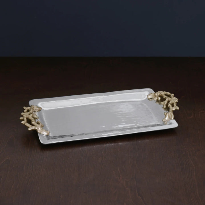 Ocean Coral Emerson Long Rectangular Tray with Gold Handles