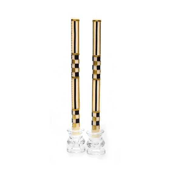 Check & Stripe Dinner Candles Black & Gold - Set of 2