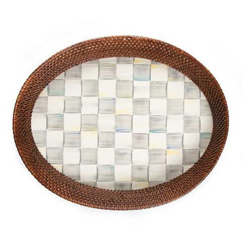 Sterling Check Rattan & Enamel Tray Large