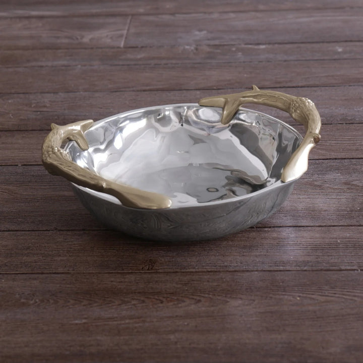 Western Antler Medium Round Bowl with Gold Handles