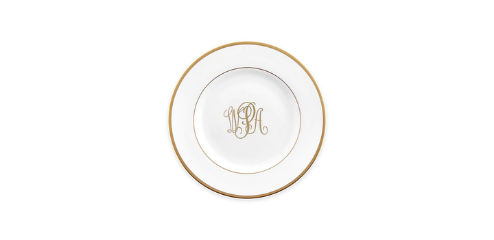 Signature Salad Plate White/Gold with Monogram