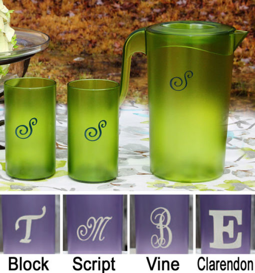 Spring Green Pitcher W/ Vine Monogram