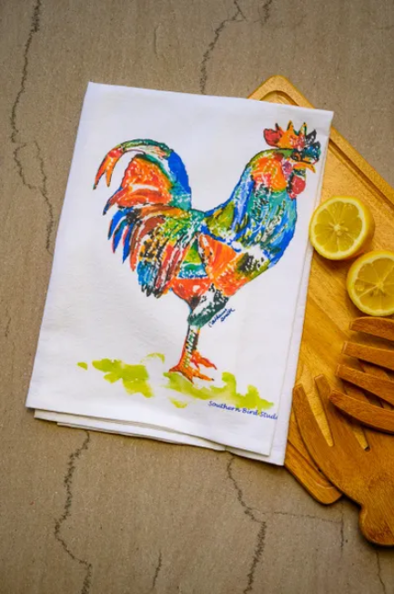 Rooster Stripes Tea Towel