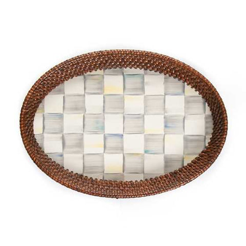 Sterling Check Rattan & Enamel Tray Small