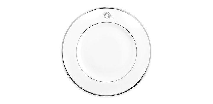 Signature Dinner Plate White/Platinum with Monogram