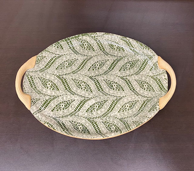 Small Oval Platter w/Handles Paisley Pine Green